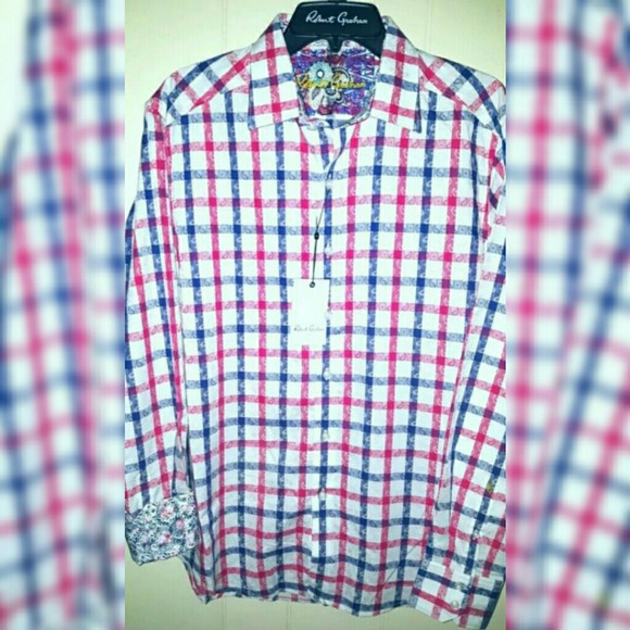 NWT Robert Graham men/'s size M long sleeve button down shirt,geometric pattern